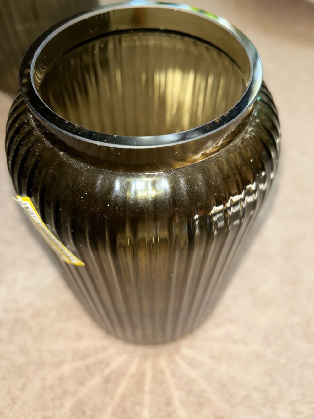 Hearth & Hand 9” Olive Ribbed Glass Cylinder Vase. This is the smaller one - Picture 5 of 8
